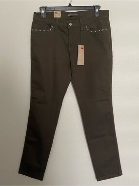 Levi's 524 Too Superlow Jeans Size 13M/31 Olive Green Ultra Low Skinny Jeans NEW
